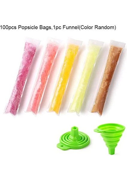 B Tarzı 100 Tek Kullanımlık Po.psicle Kalıp Torbaları Ücretsiz Zip Buz Po.p Katlanabilir Huni ile Dondurma (Yurt Dışından)