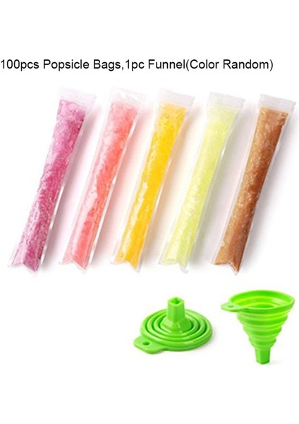 B Tarzı 100 Tek Kullanımlık Po.psicle Kalıp Torbaları Ücretsiz Zip Buz Po.p Katlanabilir Huni ile Dondurma (Yurt Dışından)