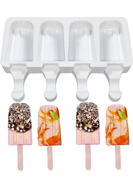 H Tarzı 4 Hücre Silikon Dondurma Kalıbı Diy Kalıp Buz Küpü Tepsi Varil Sıcak Satış Tatlı Dondurma Kalıbı ile Popsicle Sopa Çanta (Yurt Dışından)