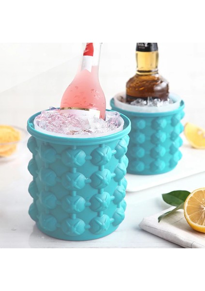 S 600ML Stili Silikon Ice Cube Maker Ice Cube Kalıp Kapaklı Tepsi Taşınabilir Kova Şarap Buz Soğutucu Bira Dolabı Mutfak Partisi Içecek Viski (Yurt Dışından)