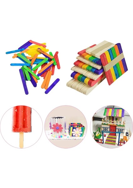 B05-50PCS Tarzı Lot Ahşap Düz Dondurma Lolly Krem Lolipop Dondurma Çubukları Yapma Tutacağı Renkli Çocuklar Dıy El Sanatları Sanat Aracı Bulmaca Oyuncak Hediyeler (Yurt Dışından)