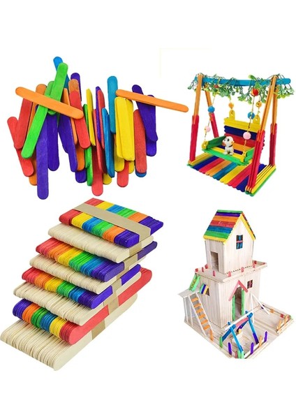 B05-50PCS Tarzı Lot Ahşap Düz Dondurma Lolly Krem Lolipop Dondurma Çubukları Yapma Tutacağı Renkli Çocuklar Dıy El Sanatları Sanat Aracı Bulmaca Oyuncak Hediyeler (Yurt Dışından)