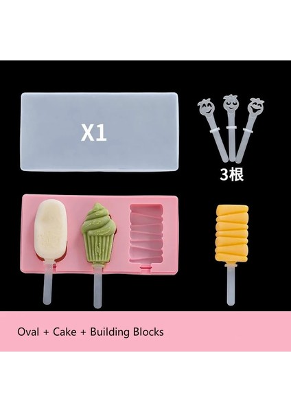 Oval ve Kek Tarzı Karikatür Silikon Dondurma Kalıbı Ev Yapımı Popsicle Dondurma Kutusu Dıy Tatlı Kalıbı Buz Küpü Tepsi Kapak ve Çubuk ile Buz Pop Maker (Yurt Dışından)