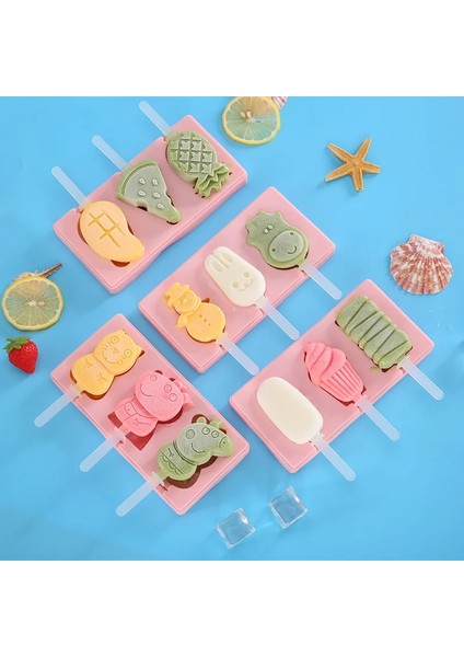 Oval ve Kek Tarzı Karikatür Silikon Dondurma Kalıbı Ev Yapımı Popsicle Dondurma Kutusu Dıy Tatlı Kalıbı Buz Küpü Tepsi Kapak ve Çubuk ile Buz Pop Maker (Yurt Dışından)