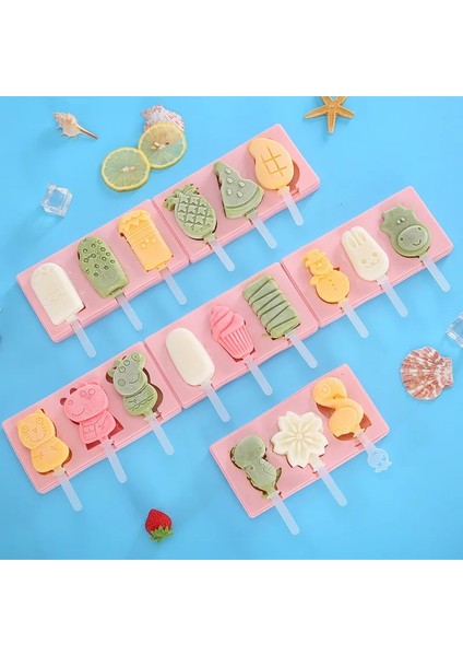 Oval ve Kek Tarzı Karikatür Silikon Dondurma Kalıbı Ev Yapımı Popsicle Dondurma Kutusu Dıy Tatlı Kalıbı Buz Küpü Tepsi Kapak ve Çubuk ile Buz Pop Maker (Yurt Dışından)