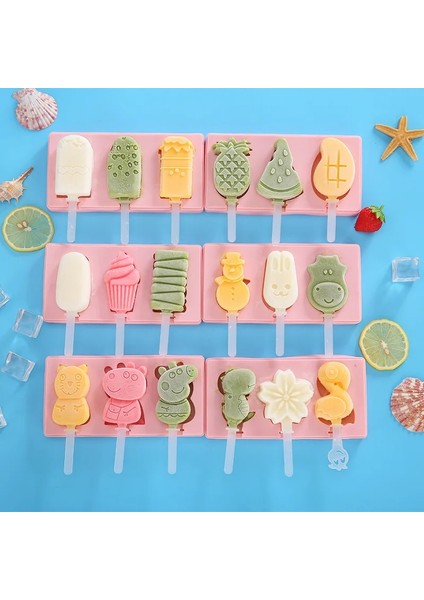 Oval ve Kek Tarzı Karikatür Silikon Dondurma Kalıbı Ev Yapımı Popsicle Dondurma Kutusu Dıy Tatlı Kalıbı Buz Küpü Tepsi Kapak ve Çubuk ile Buz Pop Maker (Yurt Dışından)