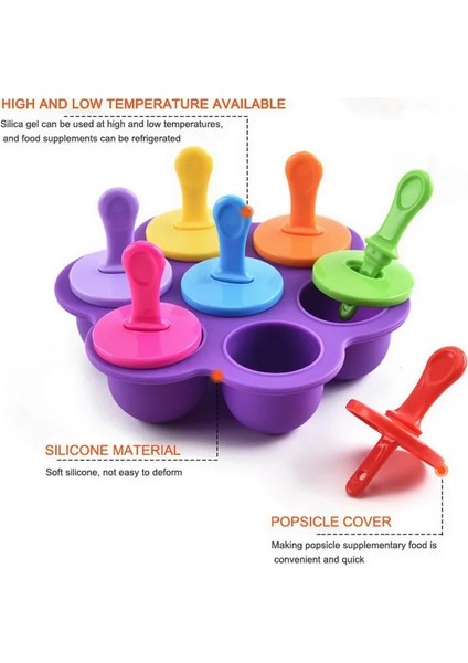 Mavi Stil Sıcak 7 Kavite Silikon Mini Buz Pops Kalıp Dondurma Topu Makinesi Popsicles Kalıpları Bebek Diy Gıda Takviyesi Aracı Kalıpları De Silicona (Yurt Dışından)