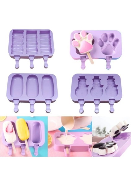 04MOLD 3 Woodstick Stili Kapaklı Silikon Dondurma Kalıbı Hayvanlar Şekli Jöle Buz Topu Makinesi Bebek Dıy Gıda Takviyesi Aracı Dondurma Çubuğu Mutfak (Yurt Dışından) modelleri