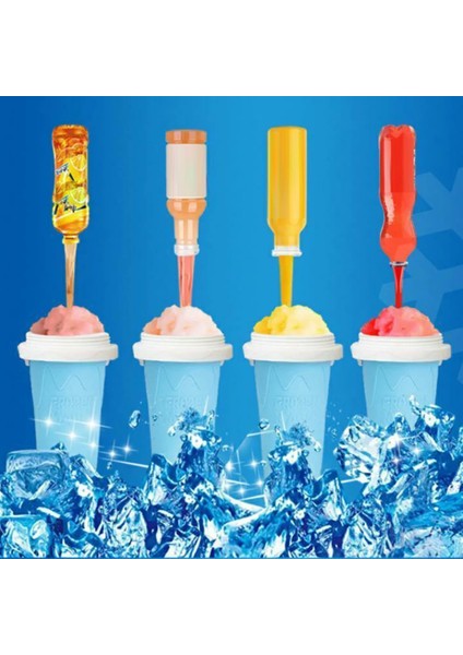 Mavi Stil Dıy Ev Yapımı Buz Kalıbı Hızlı Dondurulmuş Smoothies Bardakları Slushy Dondurma Makinesi Milkshake Soğutma Bardağı Silikon Squeeze Slushy Bardak (Yurt Dışından)