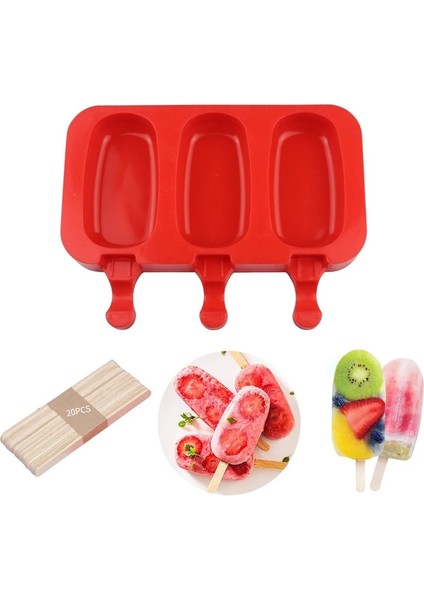 Tahta Çubuklar 10CM Tarzı Portakal Çubukları ile Dondurma Kalıbı Silikon Palet Cakesicle Popsicle Kalıp Tepsi Kapaklı Ice Pop Çikolata Yapma Makinesi (Yurt Dışından)