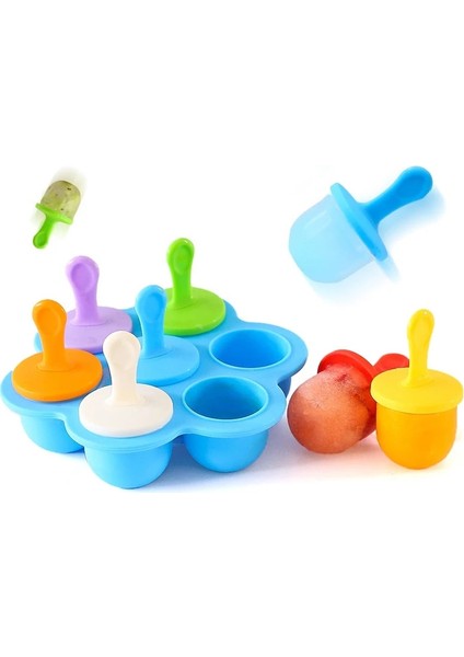Mavi Stil Sıcak 7 Kavite Silikon Mini Buz Pops Kalıp Dondurma Topu Makinesi Popsicles Kalıpları Bebek Diy Gıda Takviyesi Aracı Jw (Yurt Dışından)
