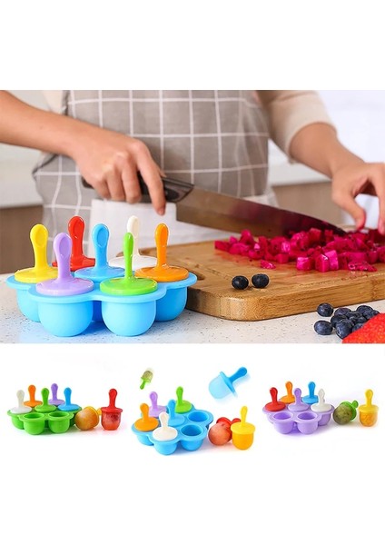 Mavi Stil Sıcak 7 Kavite Silikon Mini Buz Pops Kalıp Dondurma Topu Makinesi Popsicles Kalıpları Bebek Diy Gıda Takviyesi Aracı Jw (Yurt Dışından) modelleri
