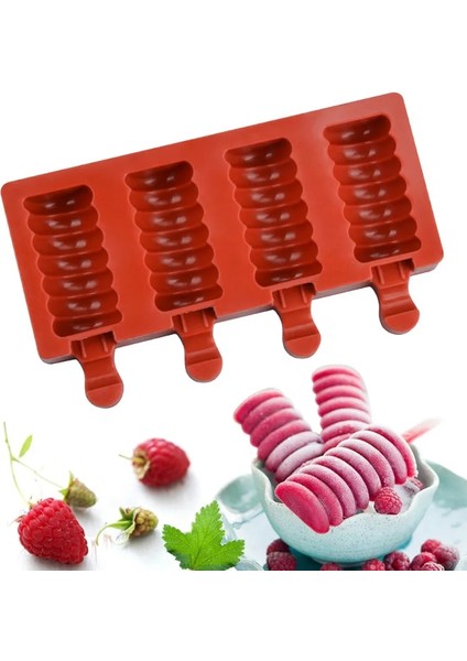 YH006601 Stili Dıy Ev Yapımı Popsicle Formu Silikon Dondurma Kalıp Dondurucu Suyu 4 Hücre Delik Buz Lolly Pop Küp Tepsi Varil Maker Kalıp Çubukları (Yurt Dışından)