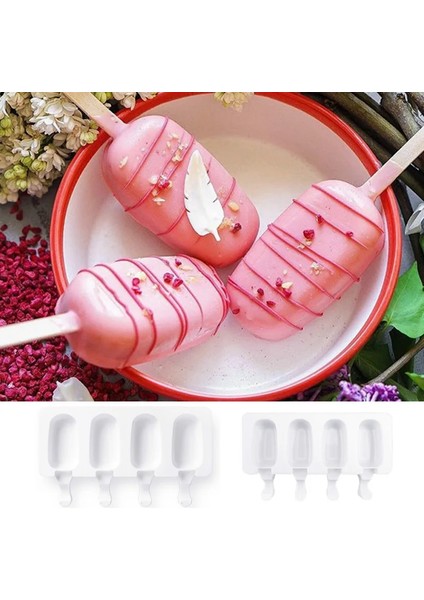 YH006602 Stili Silikon Dondurma Kalıp Dondurucu Suyu 4 Hücre Delik Buz Lolly Pop Küp Tepsi Varil Maker Kalıp Çubukları Dıy Ev Yapımı Popsicle Formu (Yurt Dışından)