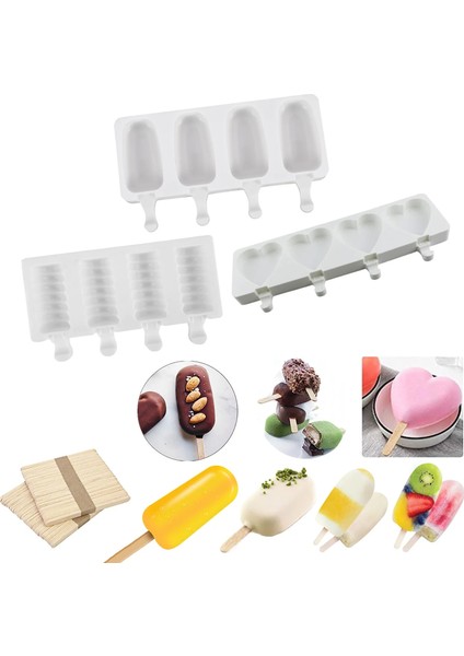 S Oval ve 20 Çubuk Stili Silikon Dondurma Kalıbı Popsicle Kalıp Varil Kalıpları Dıy Tatlı Kalıp Formu Varil Buz Pop Maker Ev Yapımı Buz Lolly Ahşap Sopa (Yurt Dışından)