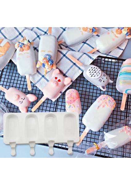 No.9 Tarzı 4 Hücre Büyük Boy Silikon Dondurma Kalıbı Popsicle Kalıpları Dıy Ev Yapımı Tatlı Dondurucu Meyve Suyu Buz Pop Maker Kalıp Çubukları ile (Yurt Dışından)