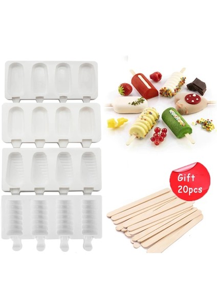 No.9 Tarzı 4 Hücre Büyük Boy Silikon Dondurma Kalıbı Popsicle Kalıpları Dıy Ev Yapımı Tatlı Dondurucu Meyve Suyu Buz Pop Maker Kalıp Çubukları ile (Yurt Dışından)