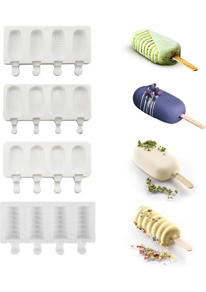 No.9 Tarzı 4 Hücre Büyük Boy Silikon Dondurma Kalıbı Popsicle Kalıpları Dıy Ev Yapımı Tatlı Dondurucu Meyve Suyu Buz Pop Maker Kalıp Çubukları ile (Yurt Dışından)
