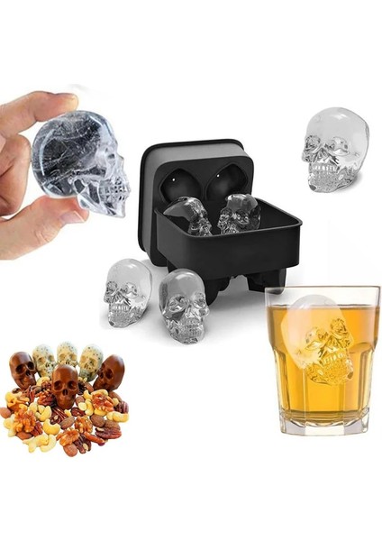 Siyah Stil Gadget'lar Satış Sıcak Büyük Cubetray Puding Kalıp 3D Kafatası Silikon 4-Cavity Dıy Buz Makinesi Ev Kullanımı Harika Bir Erkek Hediye (Yurt Dışından) fiyatları