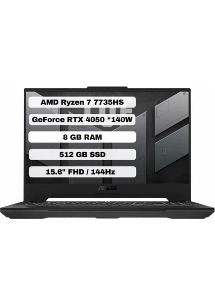 TUF Gaming A15 FA507NU-LP030 AMD Ryzen 7 7735HS 8GB 512GB SSD RTX4050 Freedos 15.6" FHD 144Hz Taşınabilir Bilgisayar