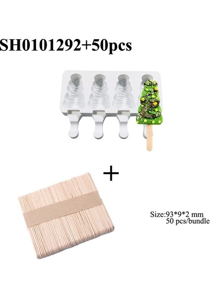 SH0101292-50ÇUBUK Stili Meibum Noel Ağacı Şekli Silikon Dondurma Kalıpları Popsicle Kalıp Boşluk Çocuk Tatlı Küp Tepsisi Yaz Mutfak Aletleri (Yurt Dışından)