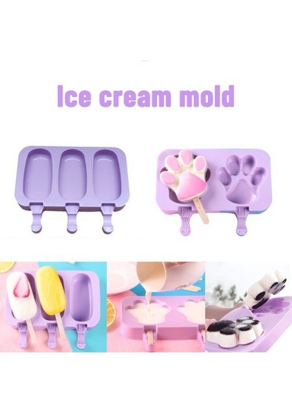 Elips Stili Popsicle Kalıpları Kek Pop Kalıp Köpek Pençe Şekli Kapaklı Popsicle Kalıp Silikon Dıy Dondurma Için 50 Ahşap Çubuk ile (Yurt Dışından)