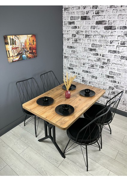 Handan Mutfak Yemek Masası Balkon Masası Kavisli Köşe Metal Siyah Ayak 110*70 cm
