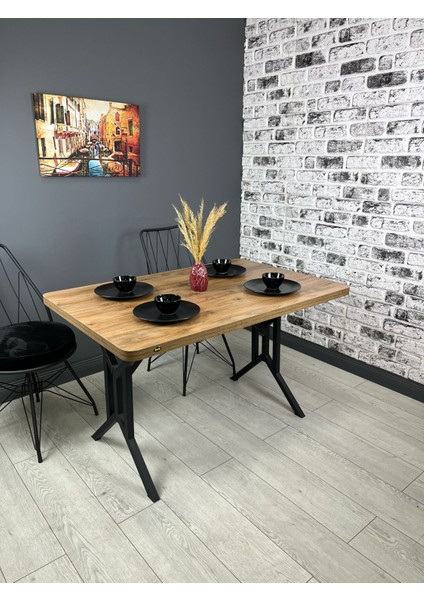 Handan Mutfak Yemek Masası Balkon Masası Kavisli Köşe Metal Siyah Ayak 110*70 cm
