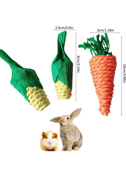 3 Adet Tarzı Et Hamster Tavşan Çiğneme Oyuncak Bite Eziyet Diş Oyuncaklar Mısır Havuç Dokuma Topları Diş Temizleme Molar Küçük Hayvan Aksesuarları (Yurt Dışından)