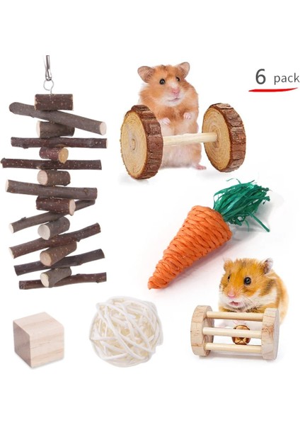 B99478-6 Parça Set Stili Yeni Hamster Ahşap Oyuncak Çim Topu Seti Pet Tavşan Oyuncakları Kobay Oyun Molar Seti Hamster Seti Küçük Hayvan Molar Oyuncak (Yurt Dışından)