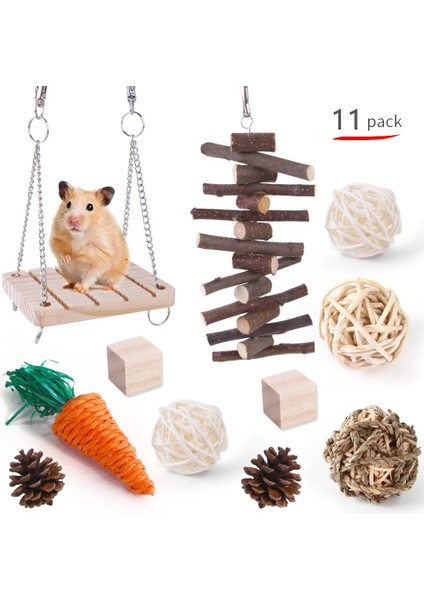 B99478-6 Parça Set Stili Yeni Hamster Ahşap Oyuncak Çim Topu Seti Pet Tavşan Oyuncakları Kobay Oyun Molar Seti Hamster Seti Küçük Hayvan Molar Oyuncak (Yurt Dışından) fırsatları
