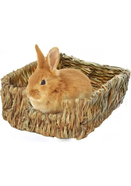 Ahşap Kahverengi Tarzı Sıcak Satışlar!!! Dokuma Çim Küçük Pet Tavşan Hamster Kobay Kafesi Yuva Evi Chew Oyuncak Yatak (Yurt Dışından)