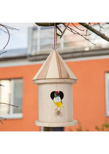 Yuvarlak Kapı Stili Dıy Ahşap Kuş Evi Açık Asılı Kuş Besleyici Çocuklar Boyama El Sanatları Hediye Bahçe Ev Dekorasyon Kuş Yuvası Pet Malzemeleri (Yurt Dışından) fırsatları
