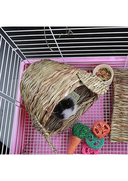 Ahşap Renk Stili Dokuma Hasır Pet Tavşan Hamster Kobay Kafesi Yuvaları Ev Oyuncak Lla Yatak Клетка Для Хомяка (Yurt Dışından) modelleri