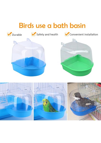 Mavi Stil Kuş Küvet Plastik Su Banyosu Duş Kutusu Küvet Papağan Parakeet Lovebird Kuş Pet Kafes Asılı Kase Parakeet Birdbath (Yurt Dışından) modelleri