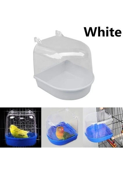 Beyaz Stil Yeni Plastik Asılı Birdbath Kafes Papağanlar Parakeet Kuş Su Banyosu Kutusu Duş Şeffaf Küvet Pet Kuş Kase Kuş Temizleme Aracı (Yurt Dışından)