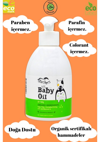 Organik Içerikli Bebek Bakım Yağı, Paraben, Parafin ve Colorant Içermez Ekolojik Sertifikalı 300ML