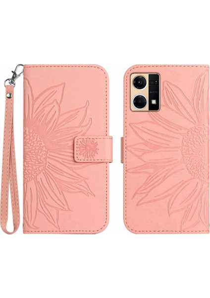 Oppo 8 4g Kısa Kayış Kabartmalı Ayçiçeği Flip Cüzdan Telefon Kılıfı (Yurt Dışından)