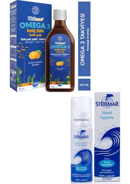 Omega 3 Doğal Portakal Aromalı Balık Yağı 150 ml & Sterimar Deniz Suyu Burun Spreyi 50 ml