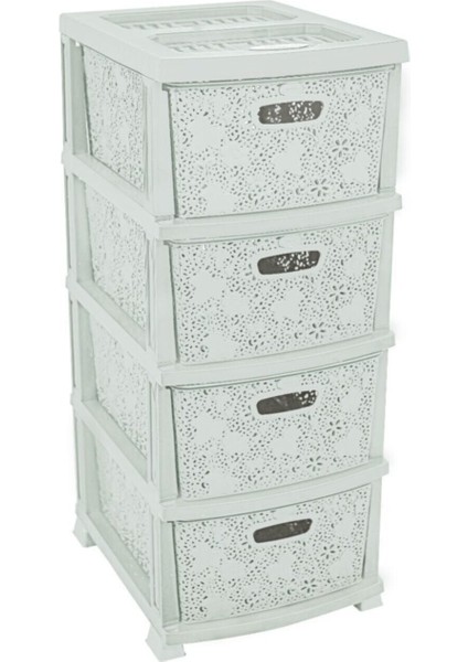 Plastik Elegant Dantel Komidin (4 Çekmeceli Sebzelik) Kirli Beyaz