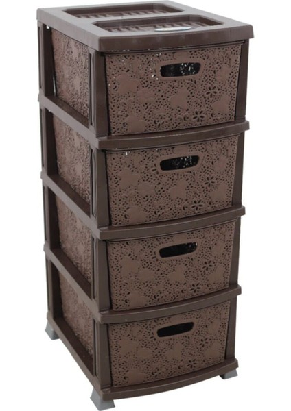 Plastik Elegant Dantel Komidin (4 Çekmeceli Sebzelik) Kahverengi