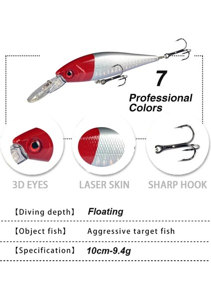 Renk E Stili 100MM-9.4G Yucong Minnow Balıkçılık Cazibesi .4g Dalış Wobblers Sert Yem Bas Pike Swimbait Batan Yapay Crankbait Pesca Isca (Yurt Dışından) indirimleri