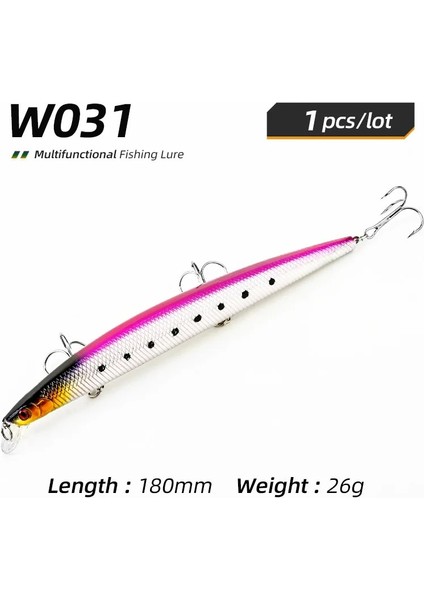 W031 Stili 175 mm Minnow Balıkçılık Yemleri Jerkbait Büyük Uzun Yapay Sert Yem Deniz Balıkçılığı Crankbait Büyük Balık Wobblers (Yurt Dışından)