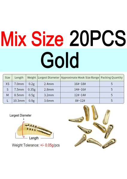 20 Adet Altın Stili Karıştırın Icerıo Ağır Tungsten Perisi Gövdesi Jig Geri Boncuk Hızlı Batan Peri Sinek Bağlamaörgü Malzemesi Boyut Xs Sml (Yurt Dışından)