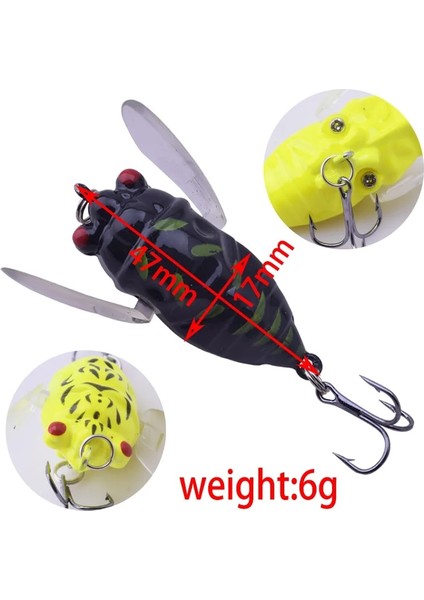 D Stili Esca Biyonik Böcek Popper Balıkçılık Lures 5cm 6g Simülasyon Ağustosböceği Kanadı Topwater Wobbler Yapay Sert Yem Crankbaits (Yurt Dışından)