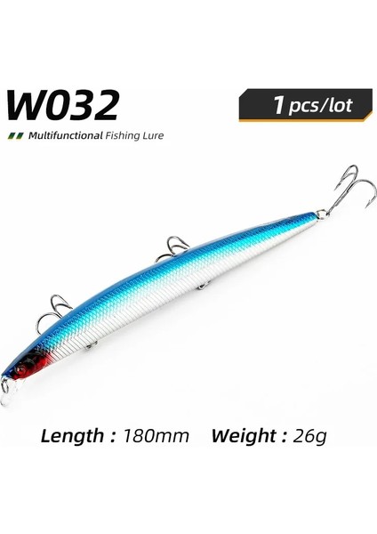W032 Stili 175 mm Minnow Balıkçılık Yemleri Jerkbait Büyük Uzun Yapay Sert Yem Deniz Balıkçılığı Crankbait Büyük Balık Wobblers (Yurt Dışından)
