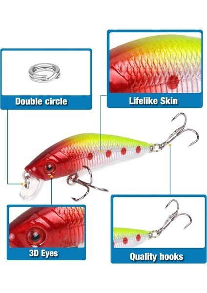 No.1 Tarzı Suffyu Minnow Balıkçılık Cazibesi 7cm.5g 3D Gözler Crankbait Wobbler Yapay Sert Yem Üç Çapa Kanca Olta Takımı (Yurt Dışından)
