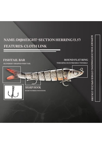 D6J01 Wre Stili Ods 14CM 30G Batan Wobblers Balıkçılık Lures Eklemli Crankbait Swimbait 8 Segment Sert Yapay Yem Olta Takımı Cazibesi (Yurt Dışından)
