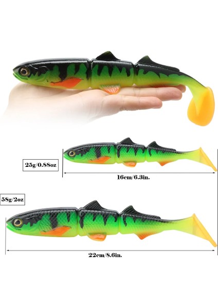 Renk E Stili 58G 22CM 8.6 Inç Spinpoler 3 Eklemli Yumuşak Plastik Yem Yüzme Kürek Kuyruğu Swimbait 16CM 22CM Pike Bass Muskie Big T Kuyruk Yumuşak Cazibesi (Yurt Dışından) modelleri