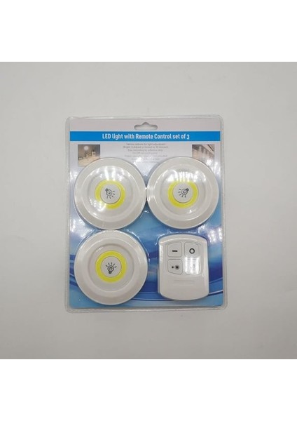 LED Işık Kablosuz Uzaktan Kumandalı Dolap Içi LED Ampul Seti 3lü Set Gece Lambası
